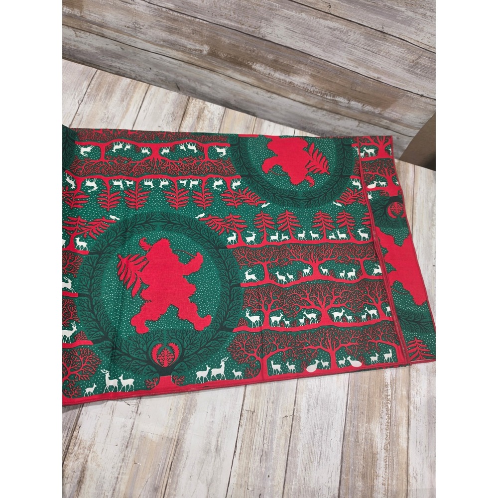 VTG John Matouk Christmas Tablecloth Red Green Reindeer Santa Cotton USA 59x84 - Picture 3 of 3
